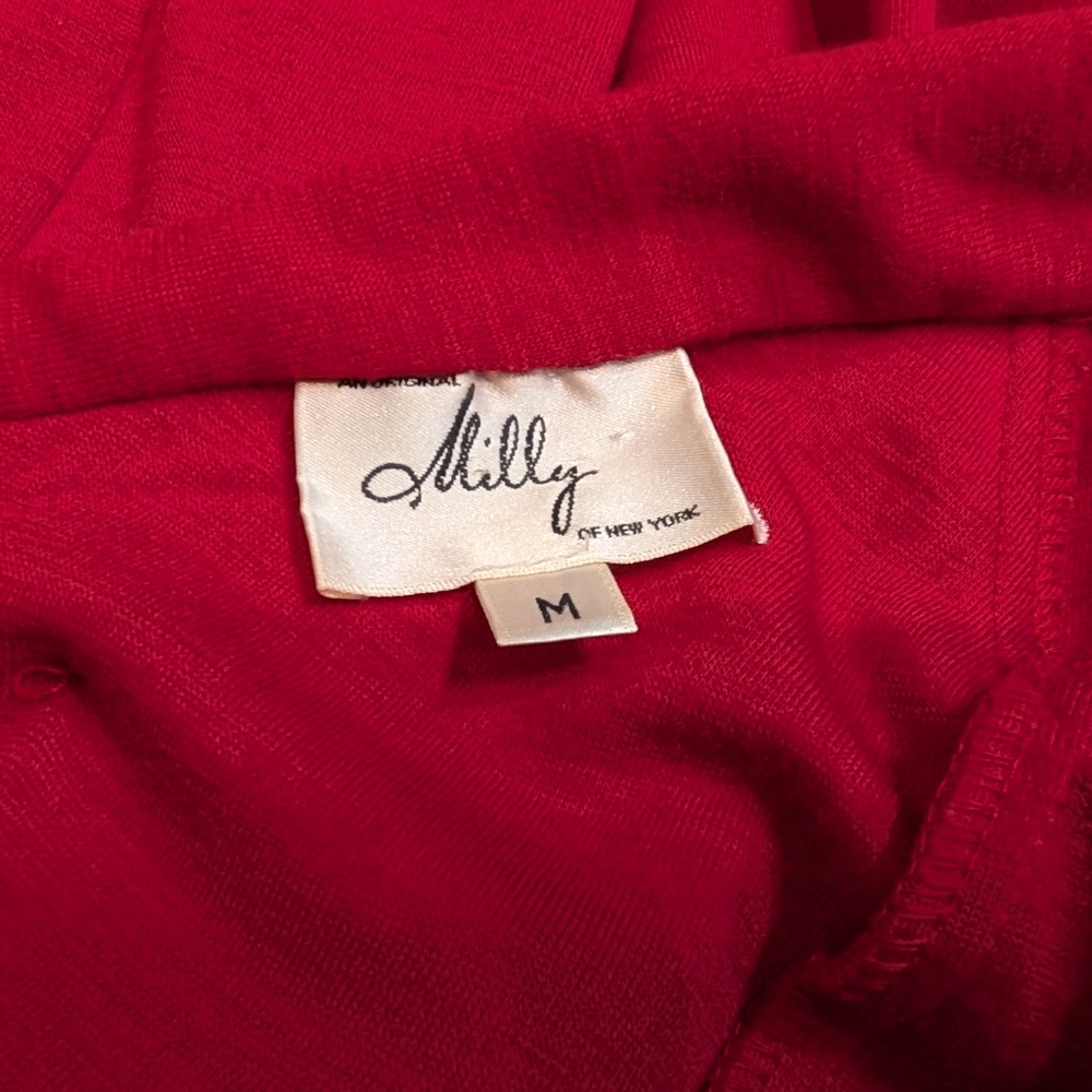 Milly NY Red Wool Sheath Dress Gold Chain Belt Sz M Old Money Classic USA - Picture 2 of 10